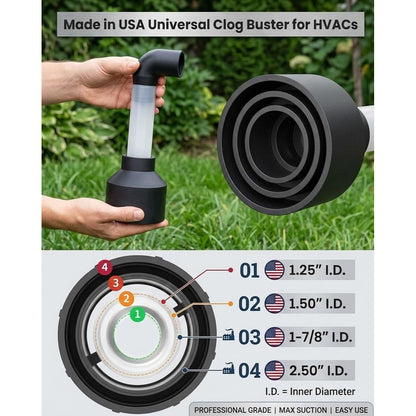 AC Drain Line Vacuum Attachment – Universal AC Condensate Line Cleaner Tool – Heavy Duty Shop Vac Adapter for Unclogging HVAC Drains – Made